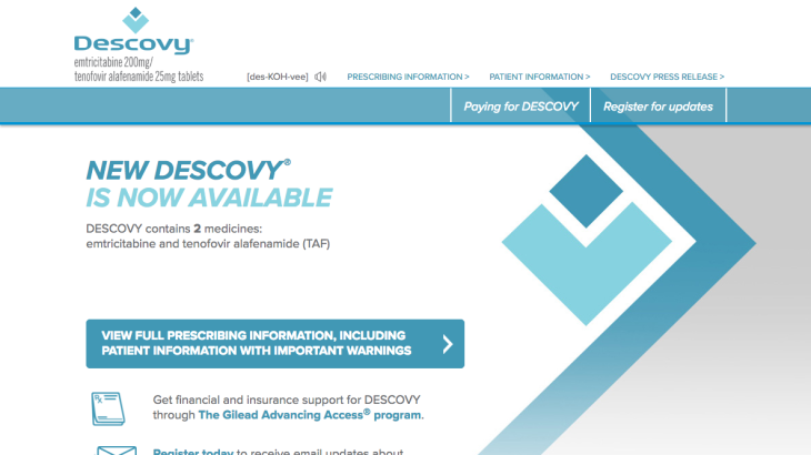Descovy Now Available Pharma Landing Page: Homepage
