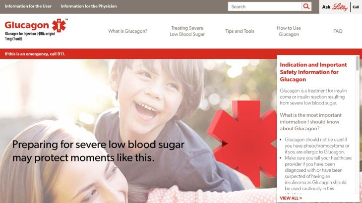 Highly visual pharma website: Homepage - Lilly Glucagon