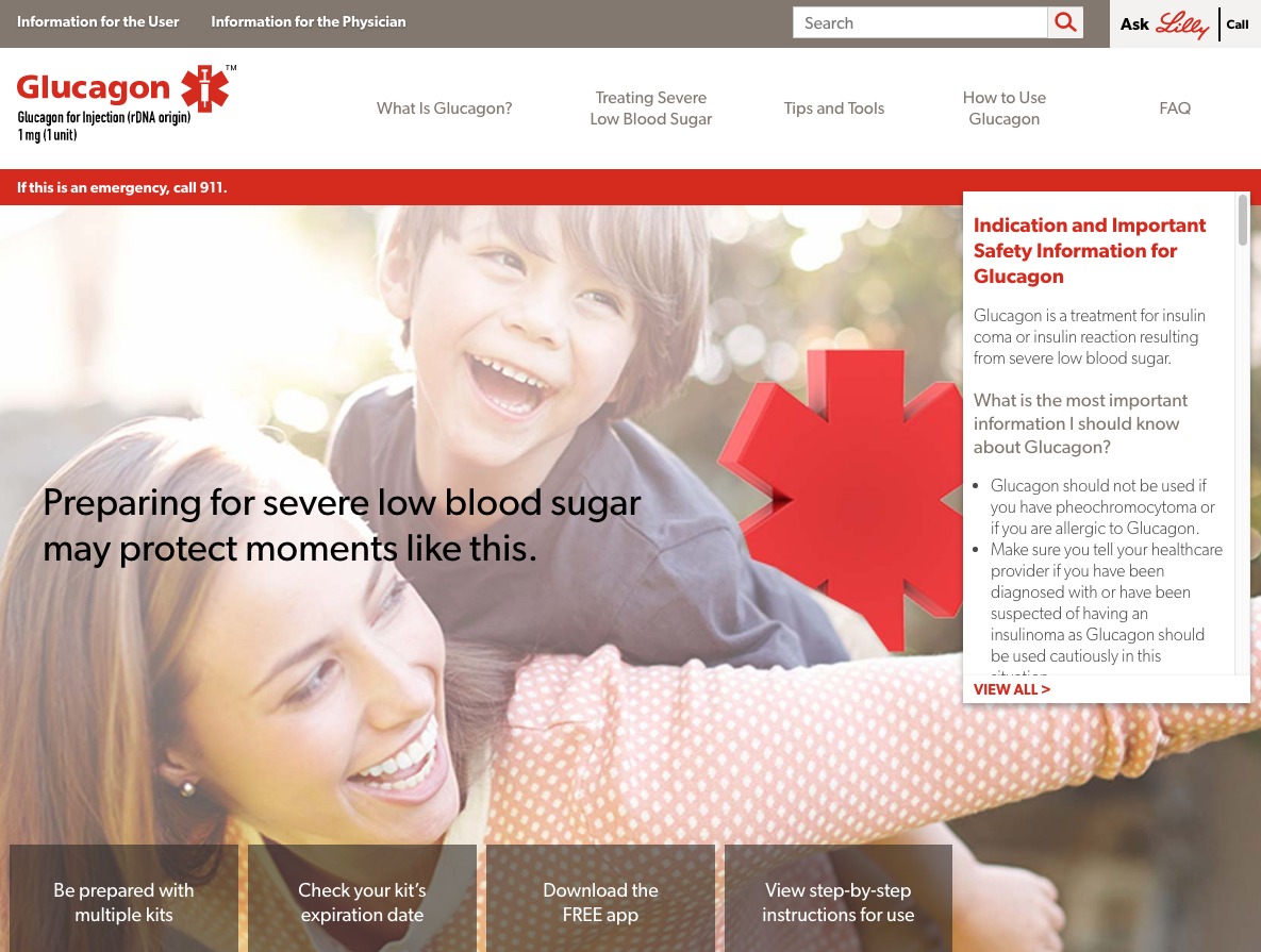 Highly visual pharma website: Homepage - Lilly Glucagon