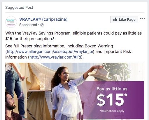 Pharma advertising savings on Facebook