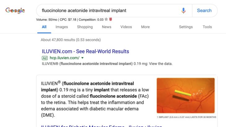 Pharma HCP Paid Search Ad for Iluvien
