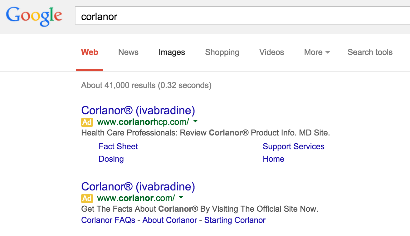 Corlanor Branded Paid Search Ads