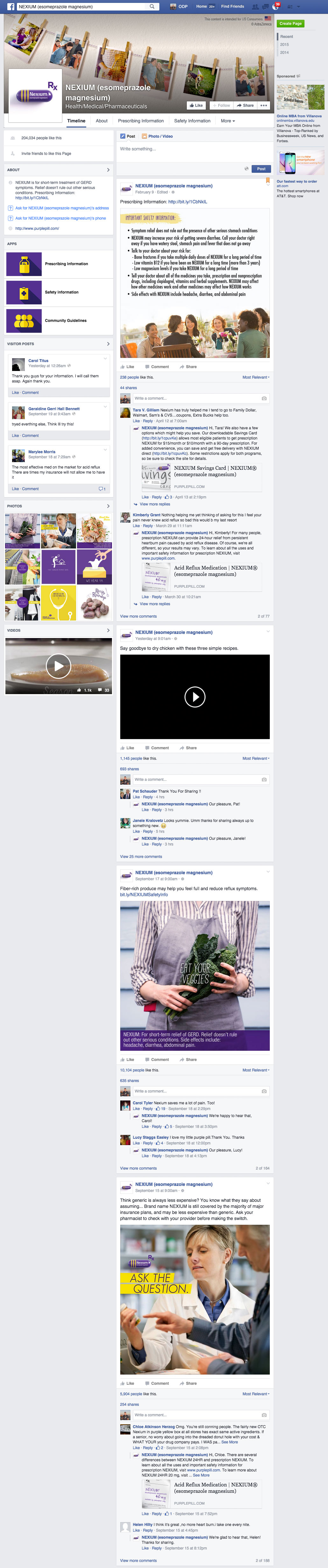 Prescription pharma drug on Facebook with comments enabled