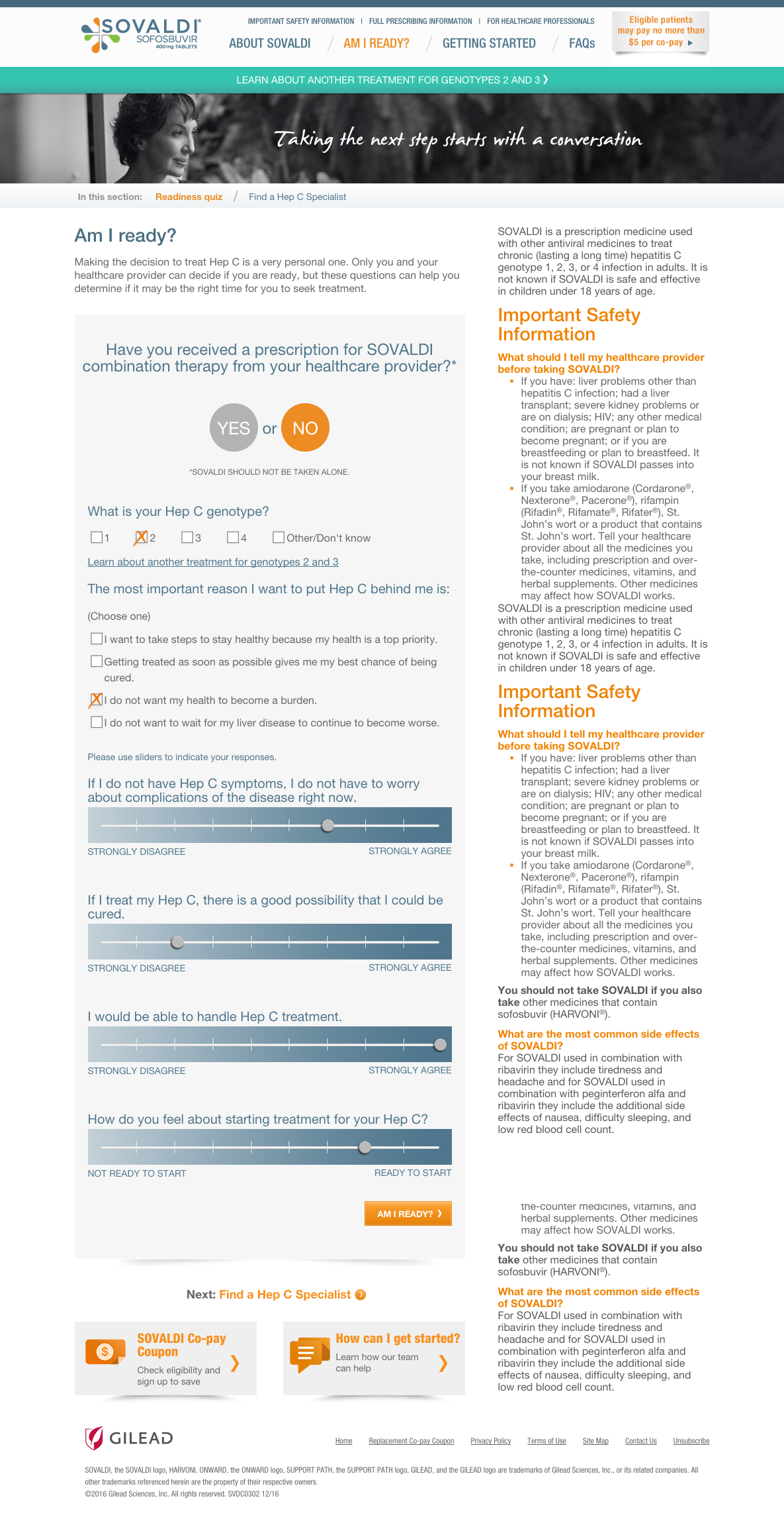 Sovaldi Patient Assessment Questionnare - Pharma Interactive Website Feature