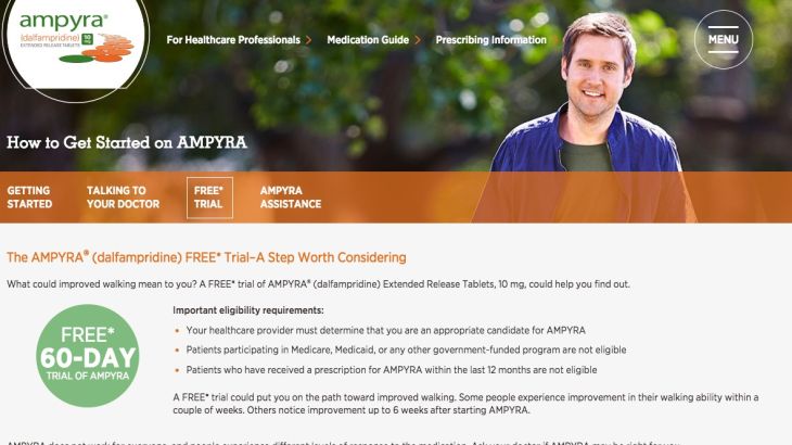 Ampyra's promotion of free product trial to patients