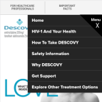 Descovy mobile homepage with exposed navigation