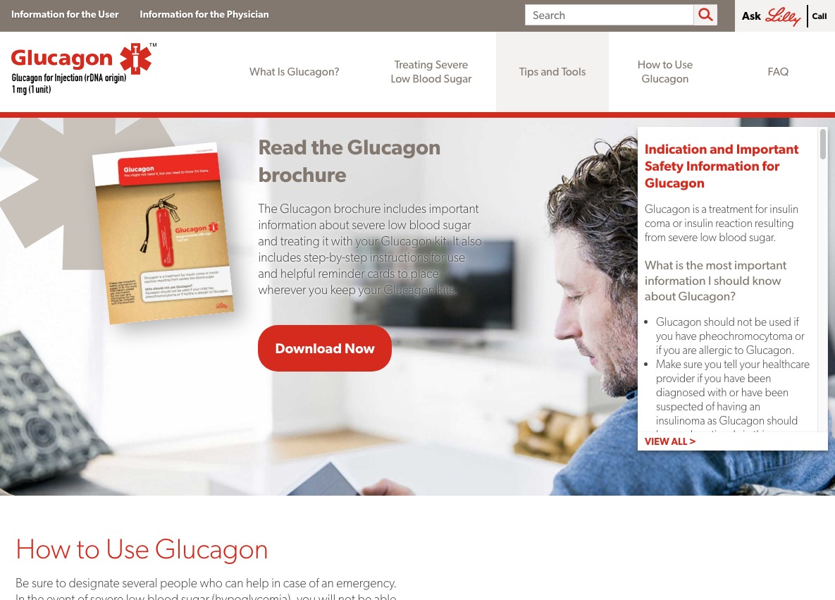 Highly visual pharma website: Tips Section - Lilly Glucagon