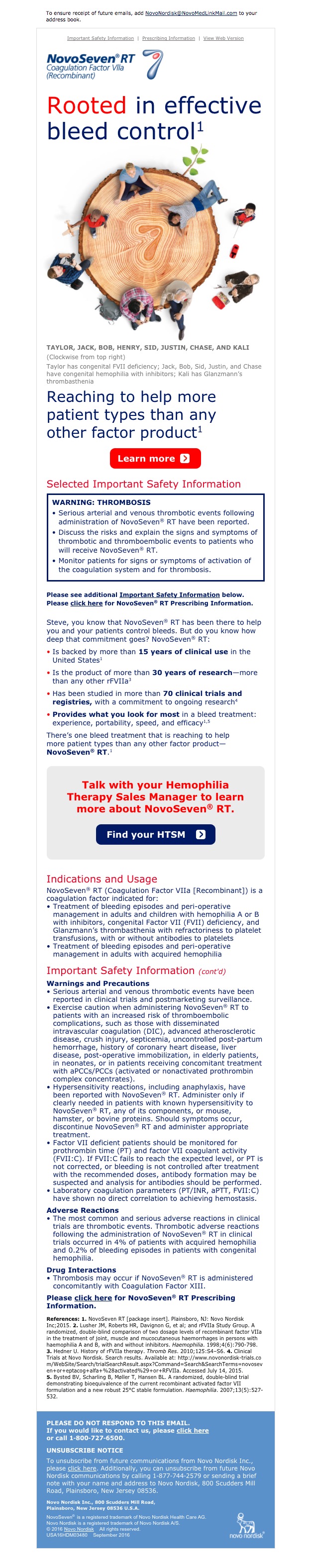 Novo Nordisk Hemophilia HCP Email Program (eCRM): Email 1