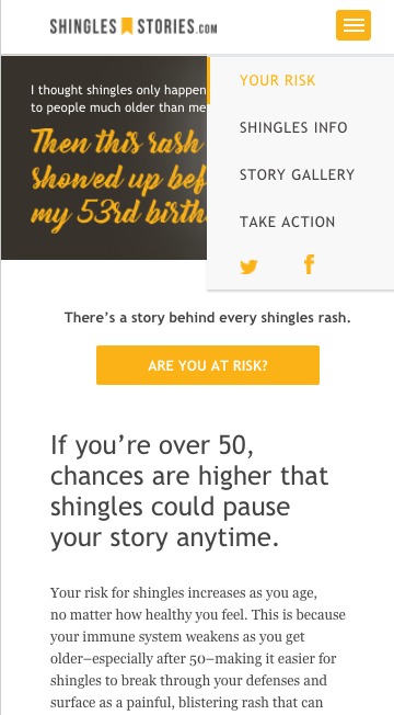 Shingles Stories - Unbranded Website for Zostavax - Mobile Menu