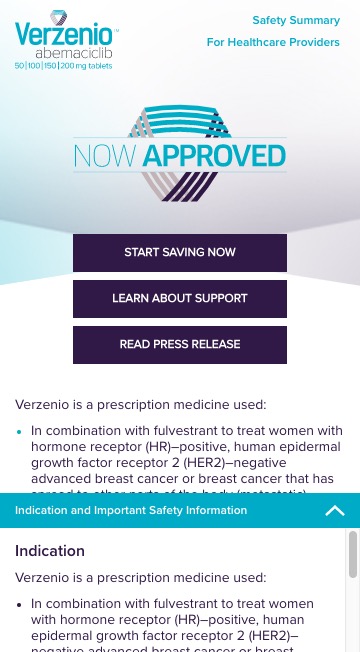 Verzenio Now Approved Website - Patient Homepage (Mobile)