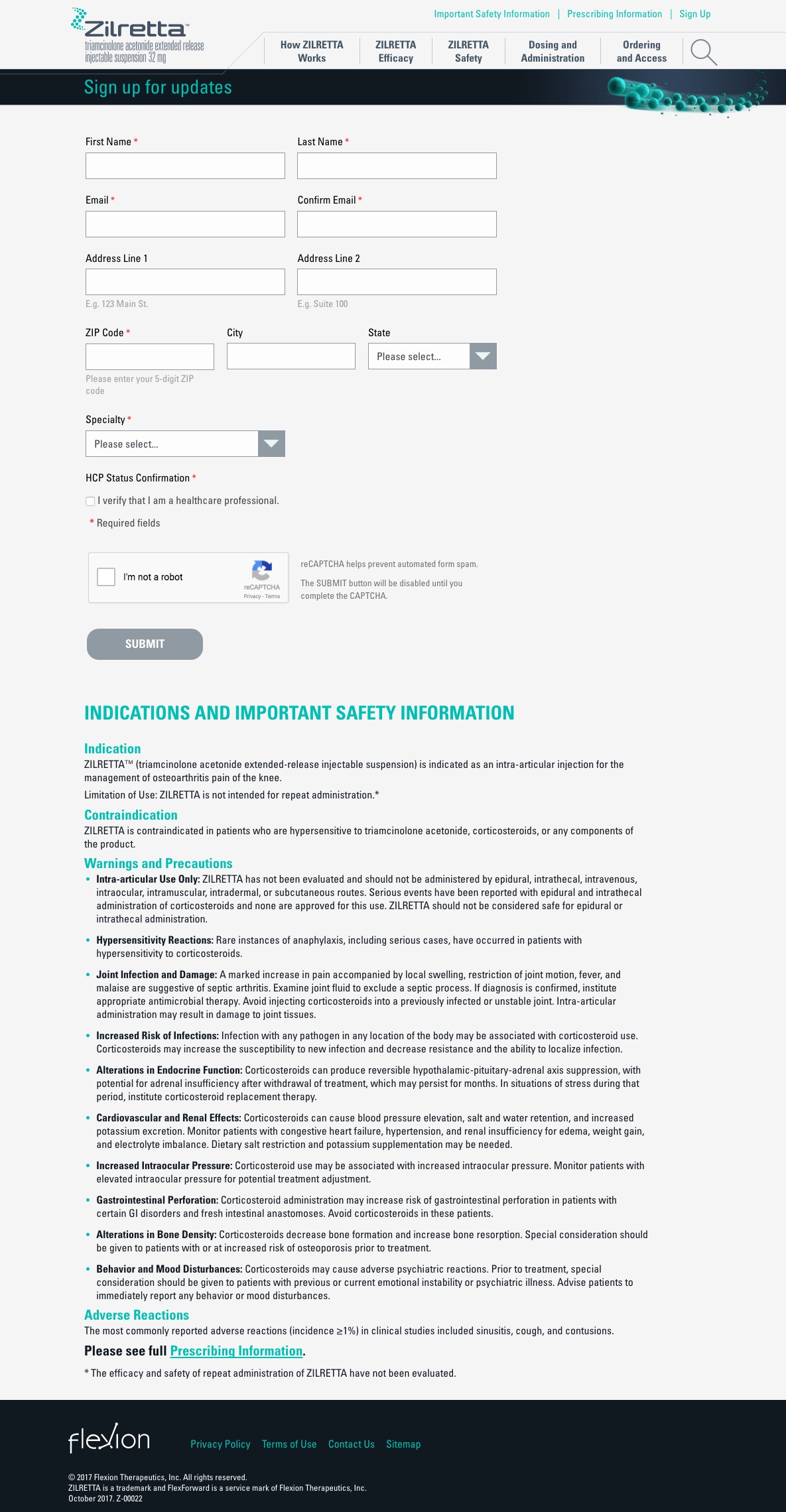 Zilretta HCP Website Screenshots - Signup