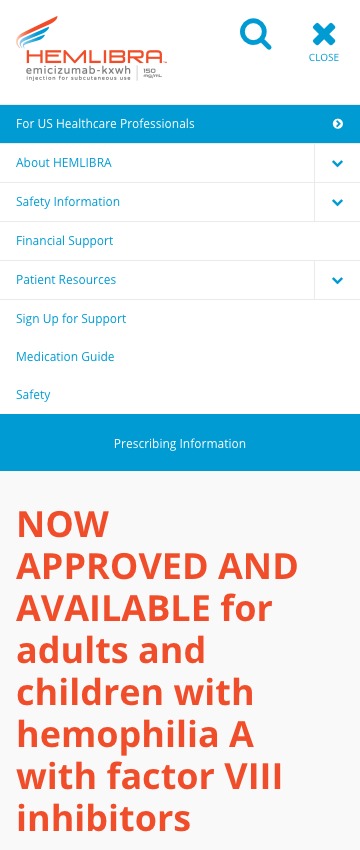 Now approved and available pharmaceutical website: Mobile Menu