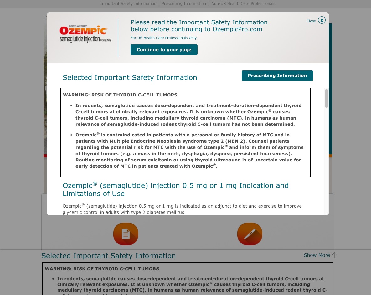 Ozempic HCP Website - Now Approved screenshot - Modal