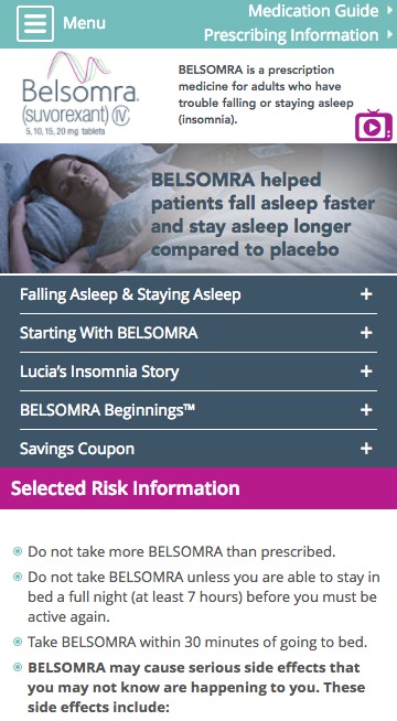 Belsomra - Pharma Website - Mobile Homepage