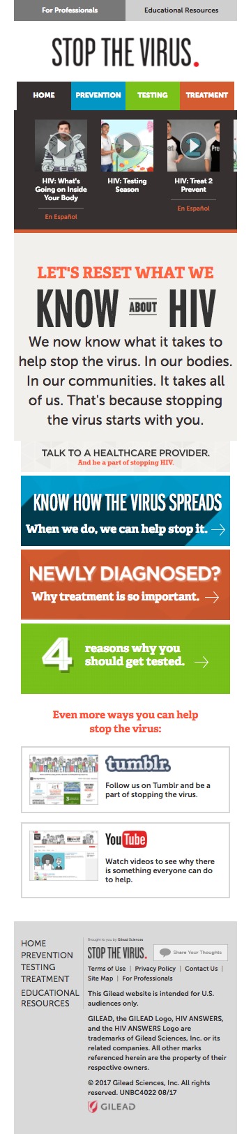 Stop The Virus - Disease Awareness Website from Gilead - Homepage on Mobile